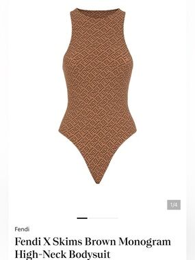 SKIMS Brown High-Neck Monogram Sleeveless Bodysuit